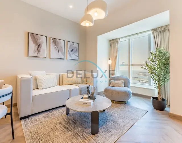 Upgraded 1-Bedroom Overlooking Palm Jumeirah & Sea Views from Living — Dubai Marina